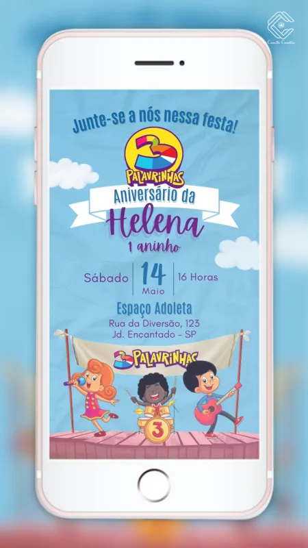 Convite Digital 3 Palavrinhas Music