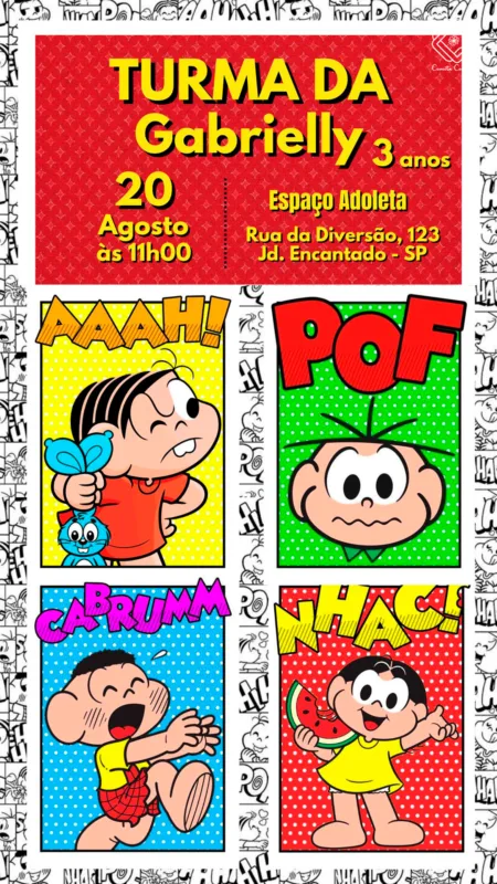 Convite Digital Turma da Mônica Quadros