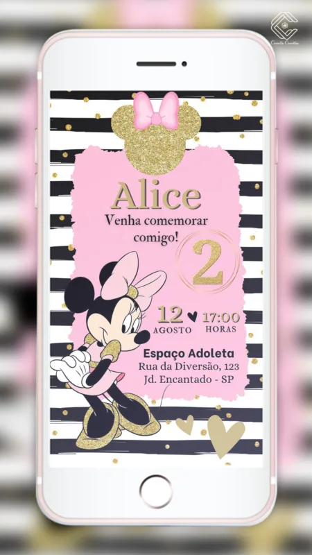 Convite Digital Minnie Rosa Golden