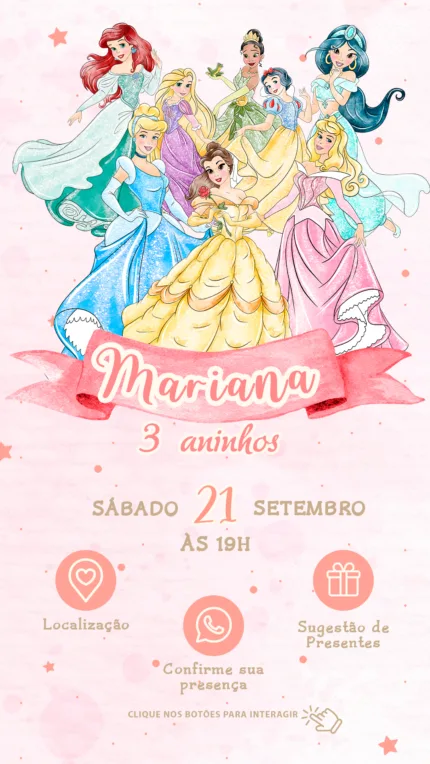 Convite Interativo Princesas Disney