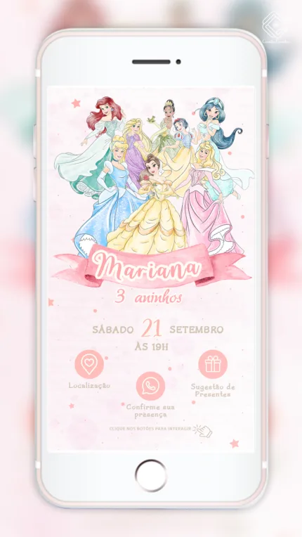 Convite Interativo Princesas Disney