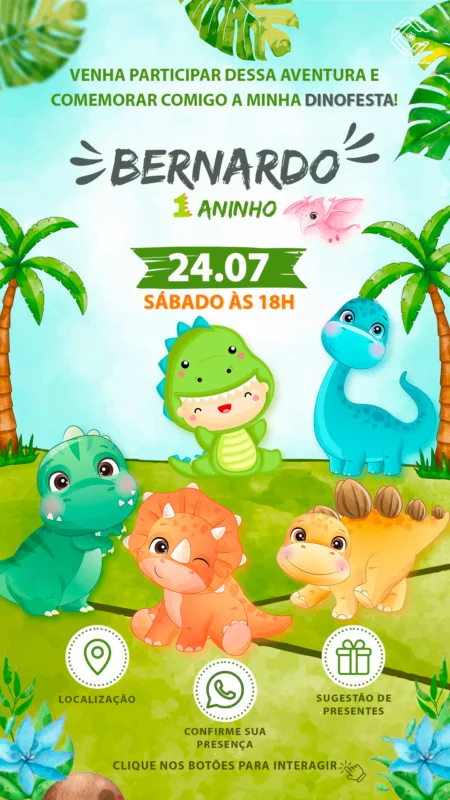 Convite Interativo Dino Baby