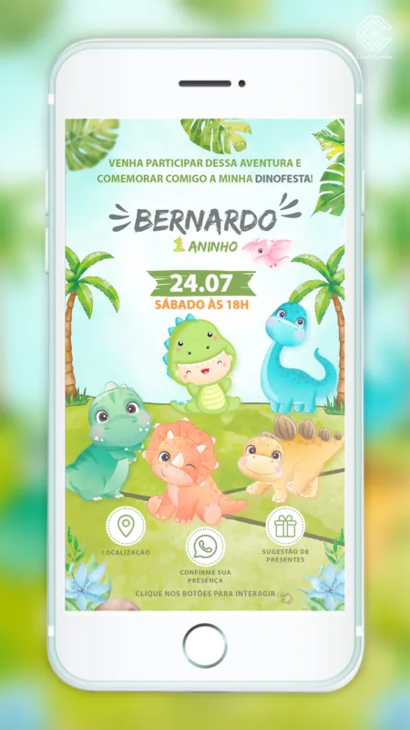 Convite Interativo Dino Baby