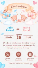 Convite Interativo Chá Revelação Ursinhos