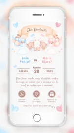 Convite Interativo Chá Revelação Ursinhos