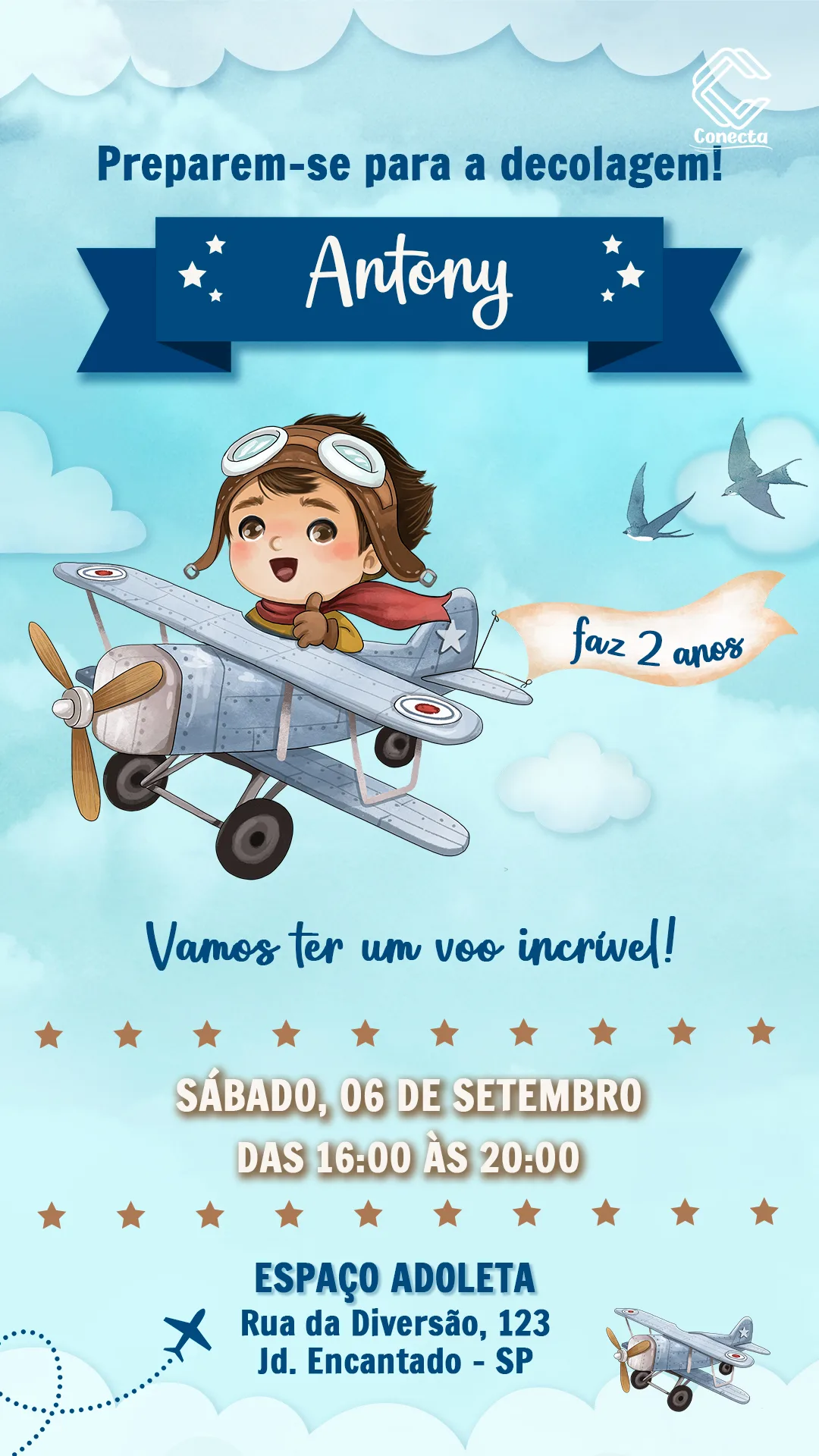 CCD-0151 - Aviador (1) Convite Digital Pequeno Aviador