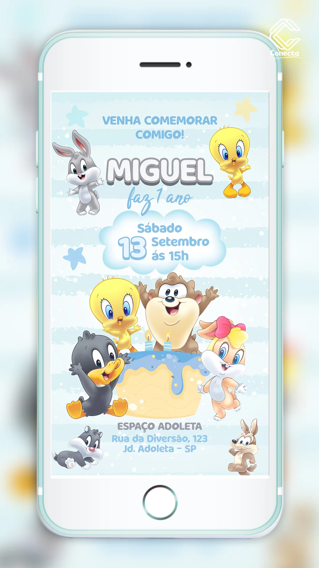 CCD-0060 - Looney Tunes menino (2) Convite Digital Baby Looney Tunes