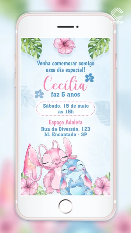 Convite Digital Lilo & Stitch e Angel