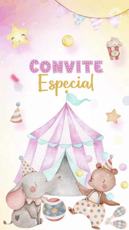 Convite Animado Circo Rosa