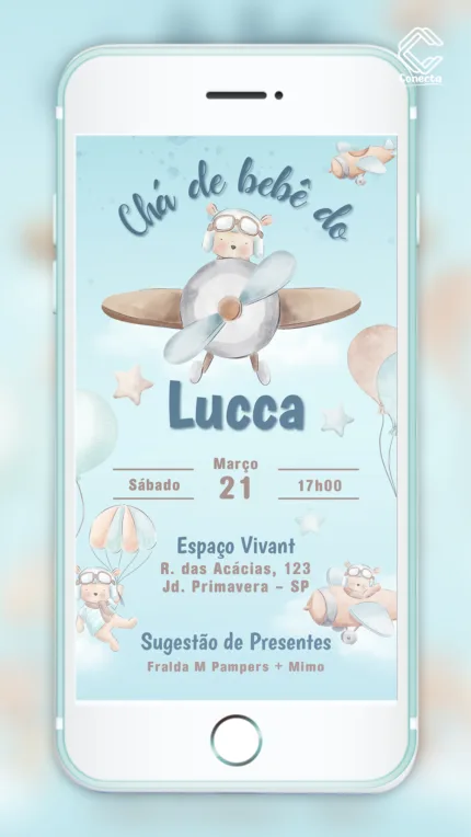 Convite Digital Chá de Bebê Ursinho Aviador