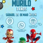 Convite Interativo Vingadores Cute