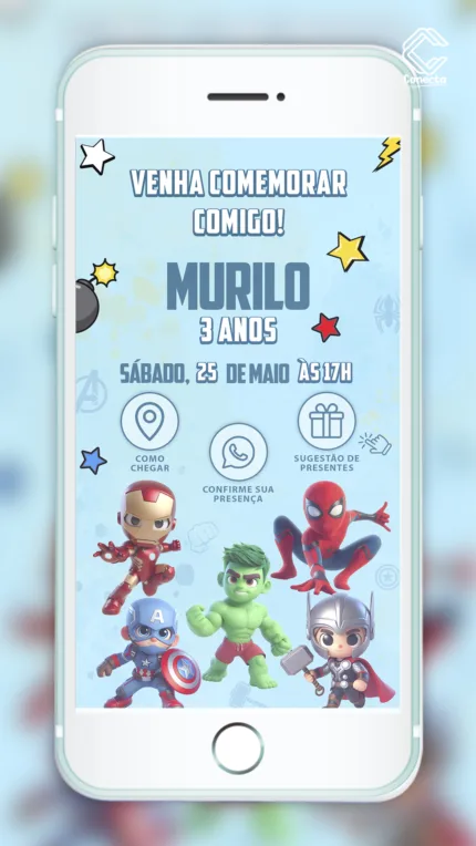 Convite Interativo Vingadores Cute