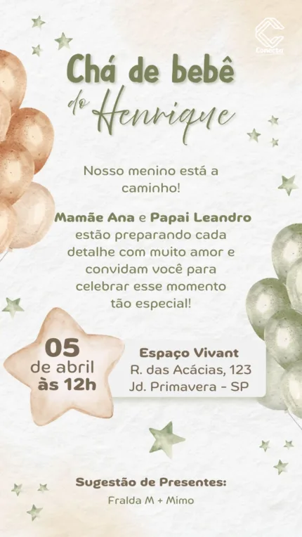 Convite Digital Chá de Bebê Céu de Balões