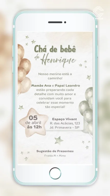 Convite Digital Chá de Bebê Céu de Balões