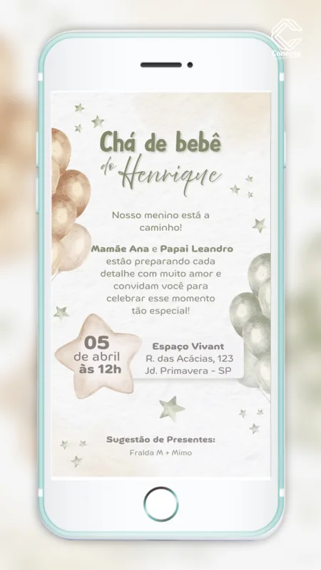 Convite Digital Chá de Bebê Céu de Balões