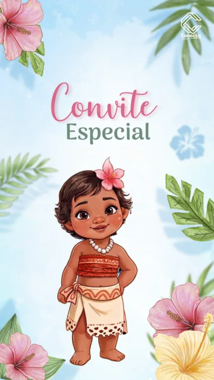 Convite Animado Moana Baby Encanto Tropical